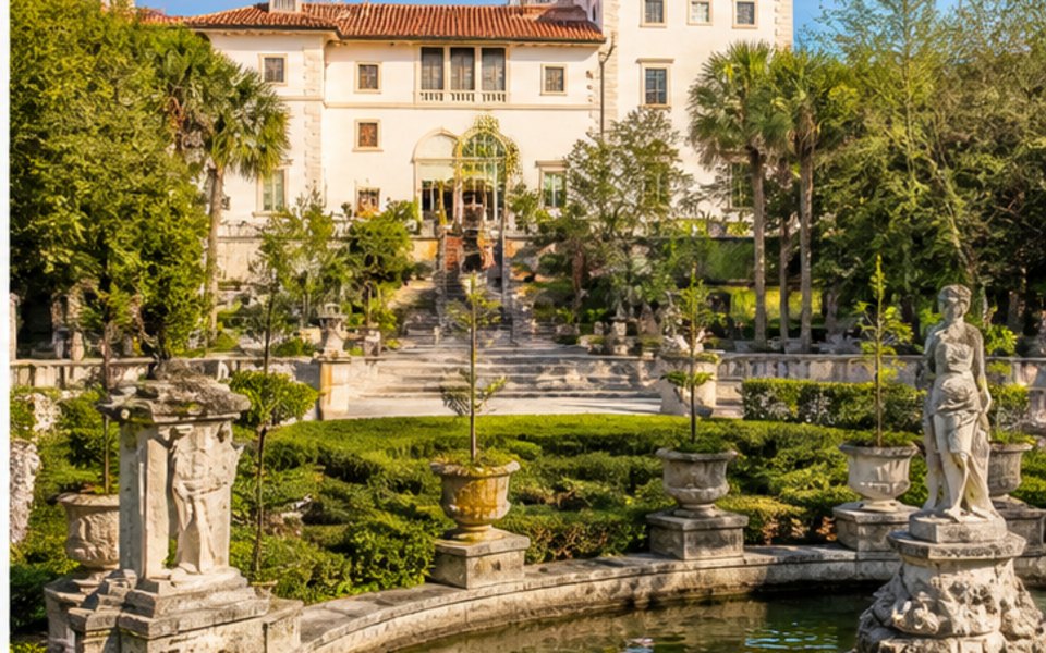 Vizcaya Museum & Gardens editorial mood illustration for Miami